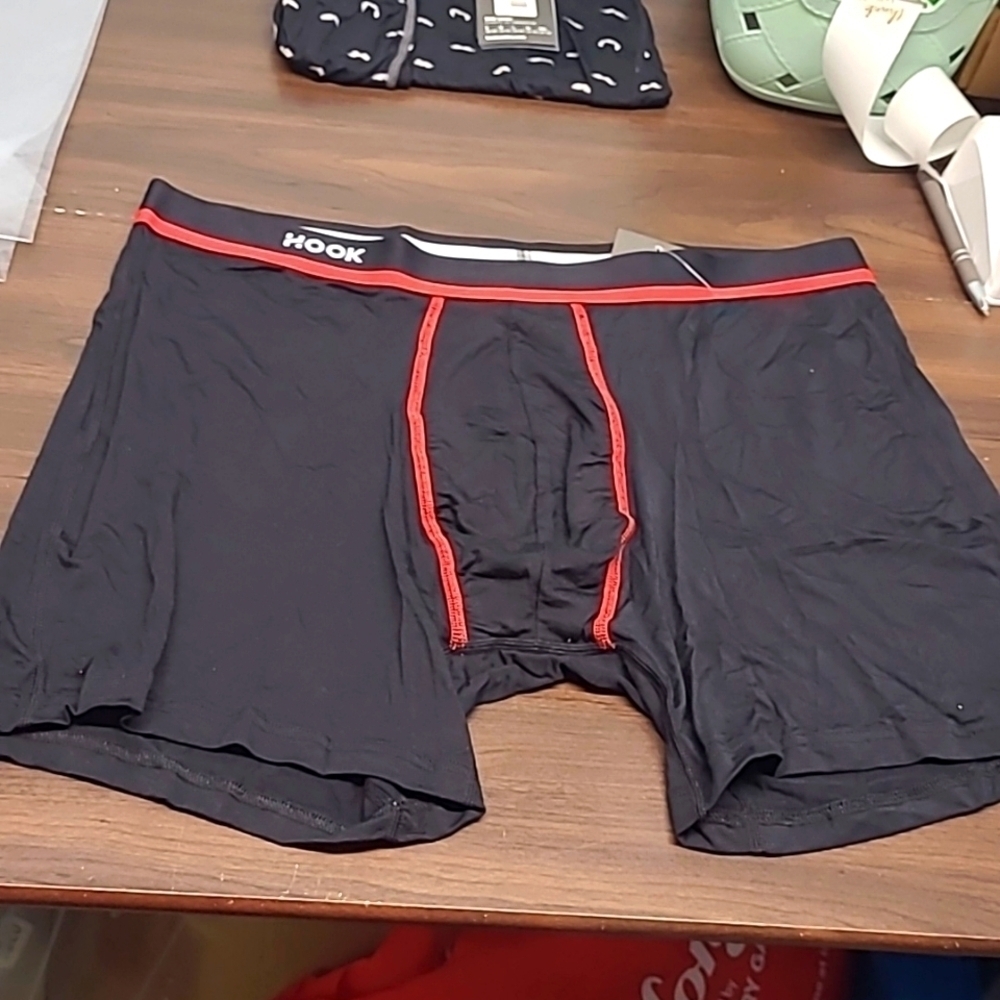 Hook Size 2XL Black Red Bamboo Boxer Briefs